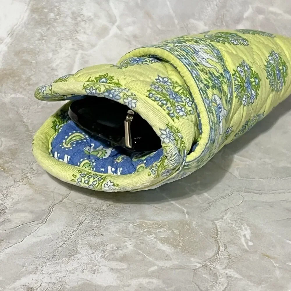 Vera Bradley Double Glass Case Quilted Floral Paisley Elephant Citrus Yellow - Picture 3 of 16